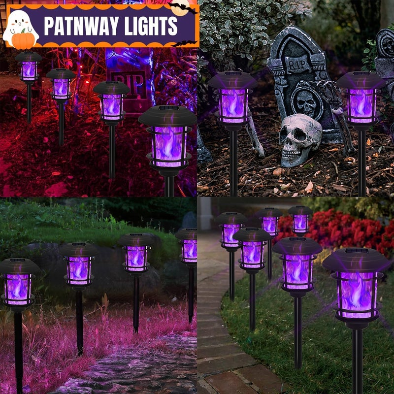Dynaming 6 Pack Solar Flame Torch Lights Outdoor, Dual Use Flickering Purple Flame Garden Light, Hanging Lantern, Auto On/Off & Waterproof Halloween Lighting for Lawn Patio Yard Walkway Driveway - Image 5